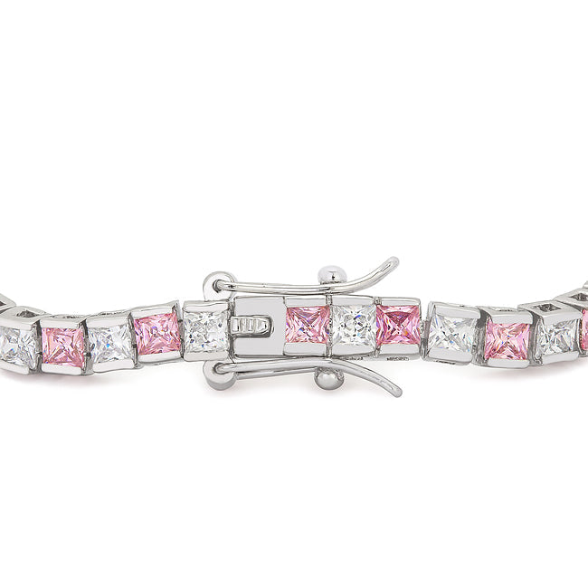 Pink and Clear Cubic Zirconia Ladies Tennis Bracelet