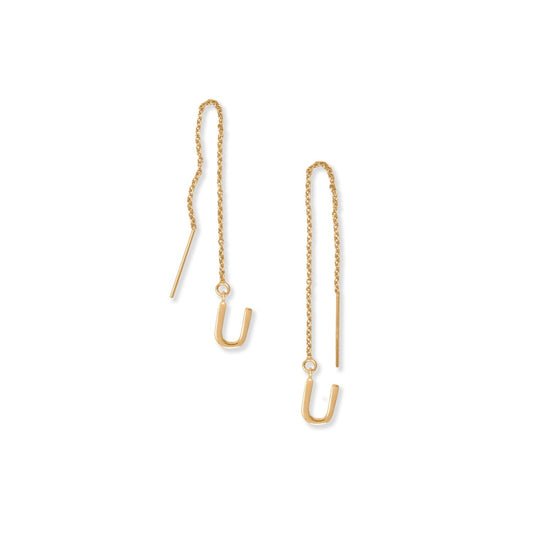 14k Gold Plated Sterling Silver 'U' Initial Threader Earrings