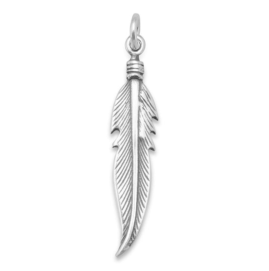 Authentic 925 Sterling Silver Oxidized Feather Women's Charm for Bracelet or Necklace