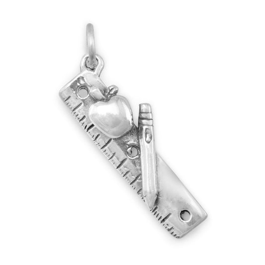 Authentic 925 Sterling Silver Ruler with Apple Women's Charm for Charm Bracelet or Necklace