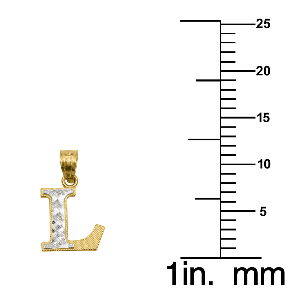 Genuine 14k Two-tone Gold 0.59" Diamond-cut Initial Block Letter 'L' Pendant For Men or Women - Gold Block Letter Charm