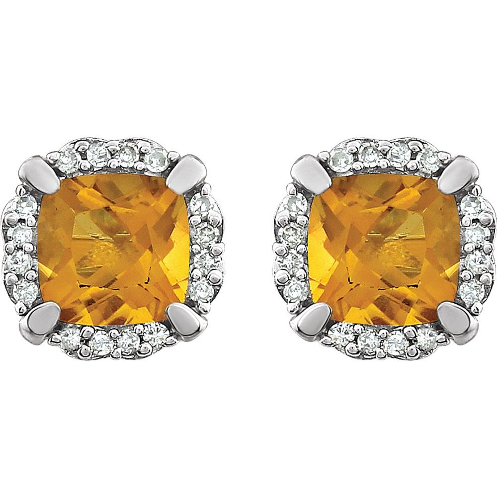 14k White Gold Natural Citrine & 1/10 CTW Natural Diamond Earrings