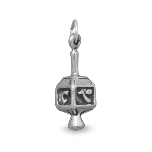 Authentic 925 Sterling Silver Oxidized Dreidel Women's Charm for Bracelet or Necklace