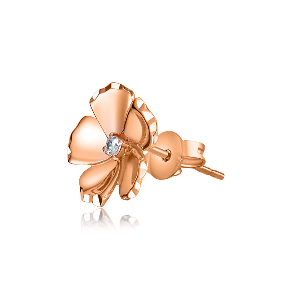 Genuine 14k Rose Gold 9mm Cubic Zirconia CZ Flower Earring Studs for Women