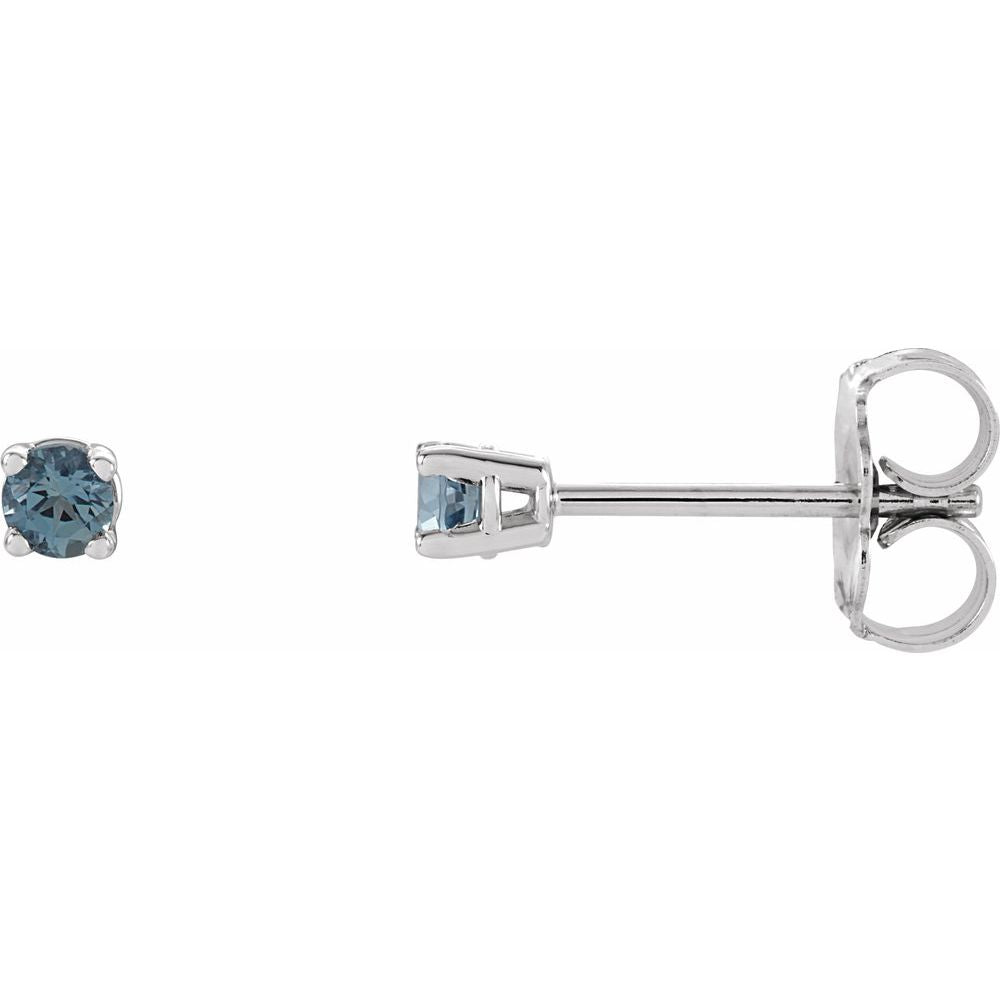 14k White Gold 2.5 mm Natural Aquamarine Stud Earrings