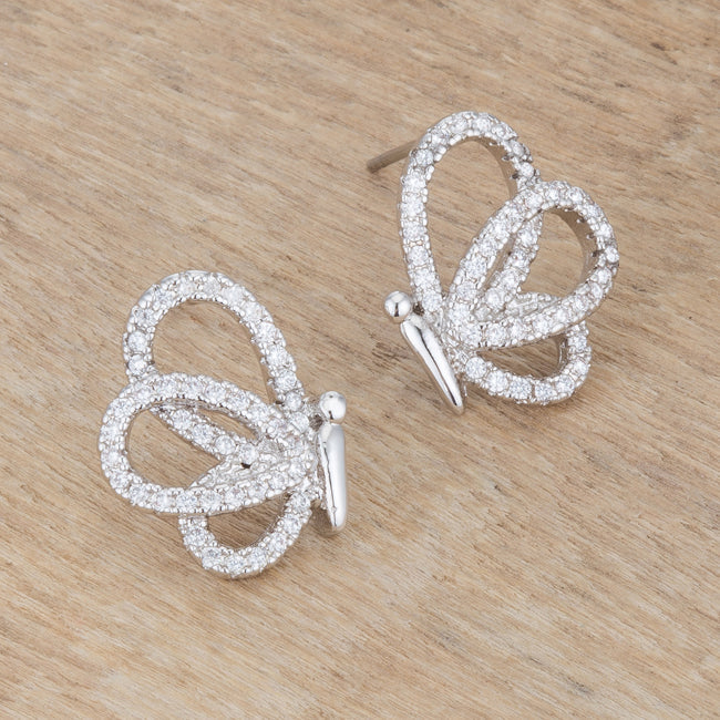 Silvertone Cubic Zirconia Butterfly Stud Earrings