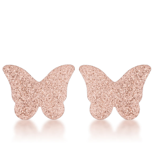 Rose Goldtone Stainless Steel Textured Butterfly Earrings Studs