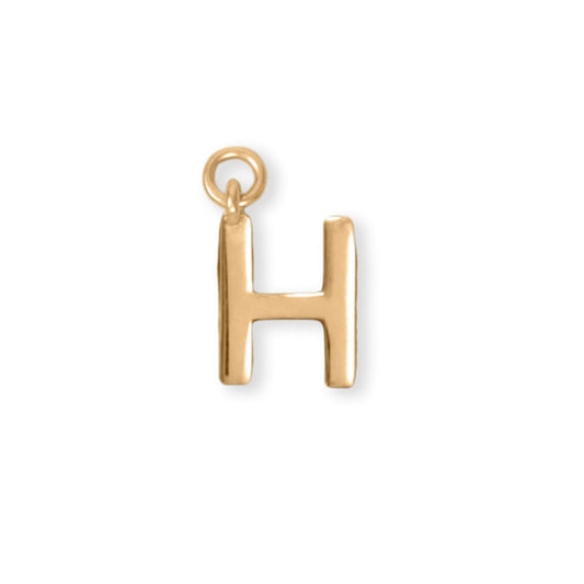 14k Gold Plated 925 Silver Polished H Initial Women's Charm for Bracelet or Necklace