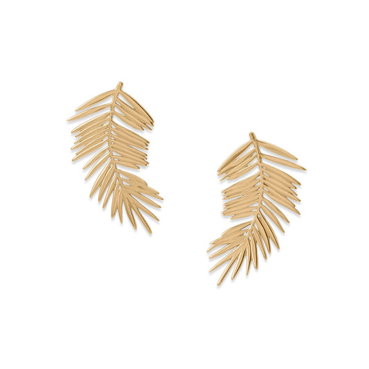 14k Gold Plated Sterling Silver Palm Leaf Earrings