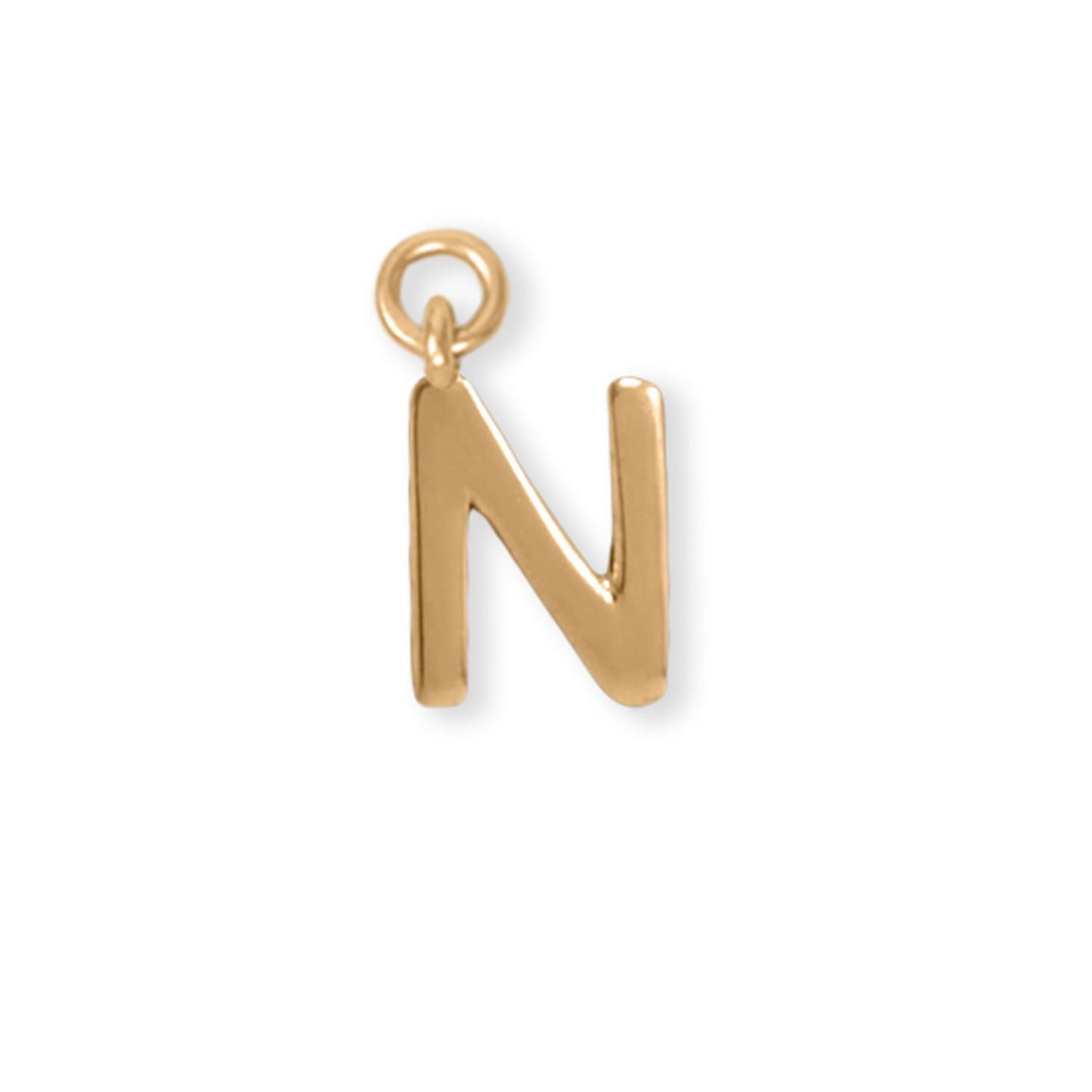 14k Gold Plated 925 Silver Polished N Initial Women's Charm for Bracelet or Necklace