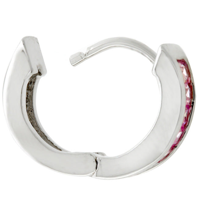 Silvertone Pink Emerald-Cut Cubic Zirconia Hoop Earrings