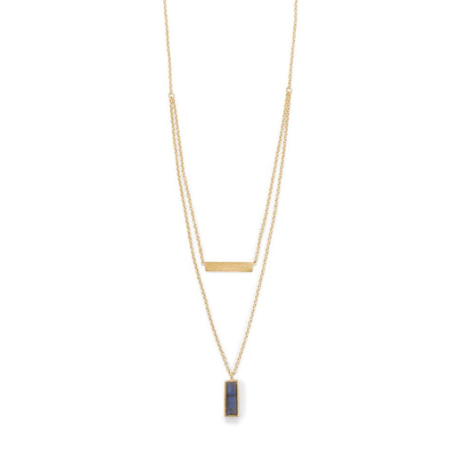 14k Gold Plated Sterling Silver Labradorite Double Strand Bar Necklace