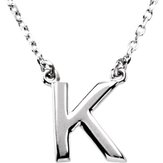 Authentic 925 Sterling Silver Block Font Letter K Trendy 16" Initial Necklace