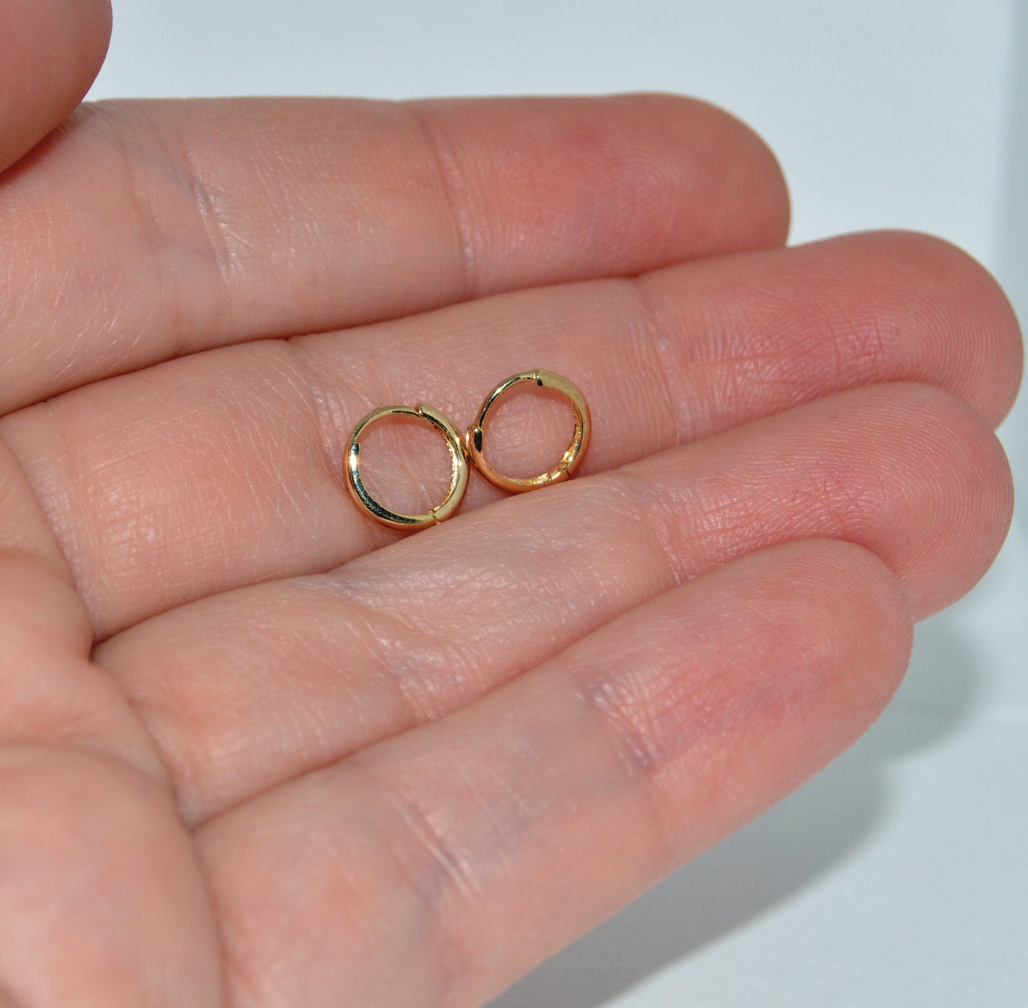 Genuine 14k Yellow Gold Extra Small 1.5mm Thin Hinged Hoop Earrings - 8mm Diameter