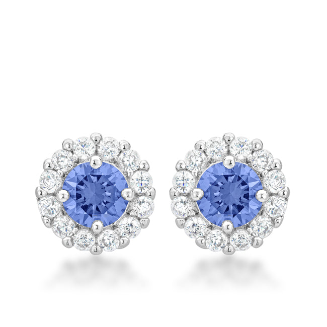 Silvertone Light Blue Cubic Zirconia Halo Stud Earrings