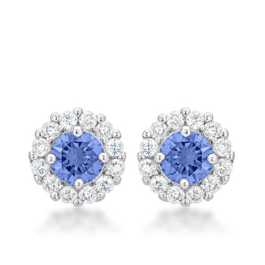 Silvertone Light Blue Cubic Zirconia Halo Stud Earrings