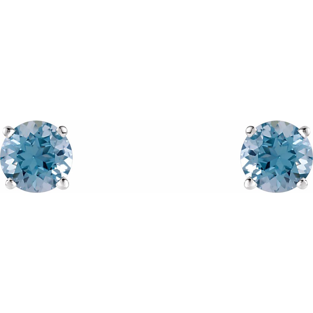 14k White Gold 5 mm Natural Aquamarine Stud Earrings