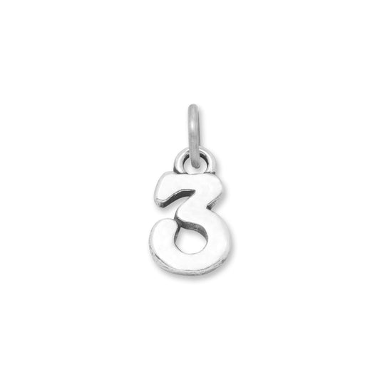 Authentic 925 Sterling Silver Oxidized "3" Women's Charm for Bracelet or Necklace