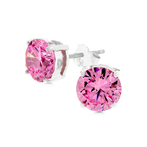 Sterling Silver 6 mm Round Pink Cubic Zirconia Stud Earrings