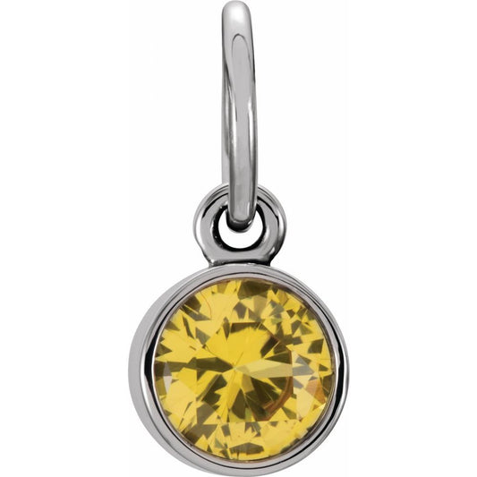 Genuine 14k White Gold 4mm Round Citrine CZ Birthstone Women's Bracelet Charm