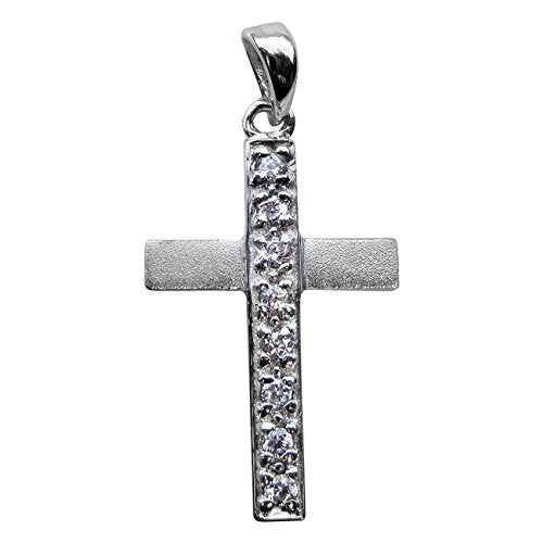 Sterling Silver 925 Satin-Polish Cubic Zirconia Roman Cross Pendant