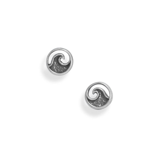 Oxidized Sterling Silver Wave Outline Stud Earrings