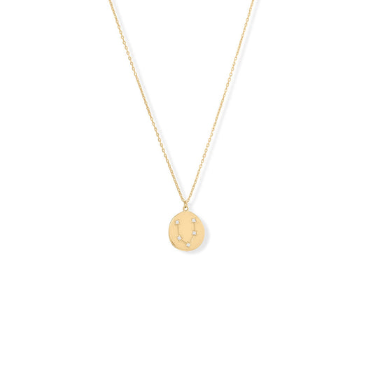 14k Yellow Gold Plated Sterling Silver Cubic Zirconia Pisces Coin Constellations Necklace