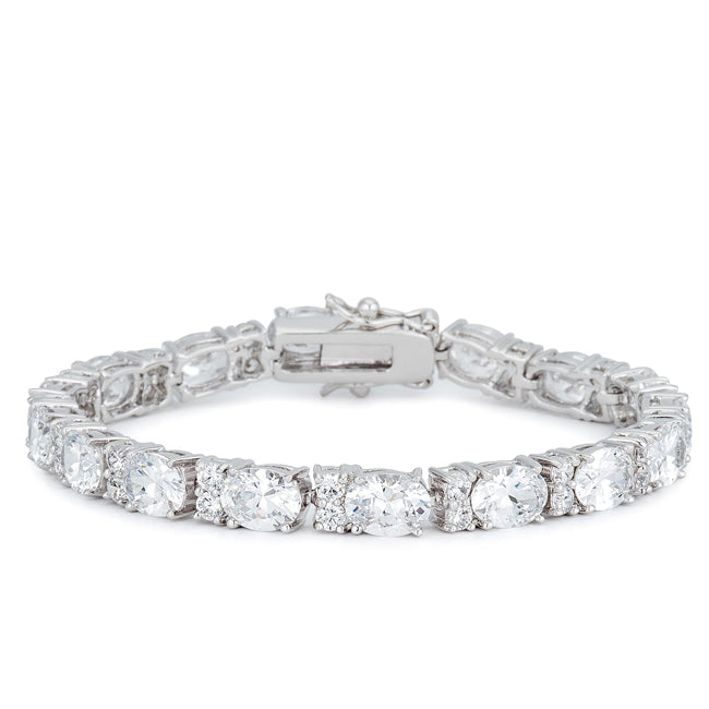 Precious Stars Silvertone Oversized Oval Cubic Zirconia Ladies Tennis Bracelet