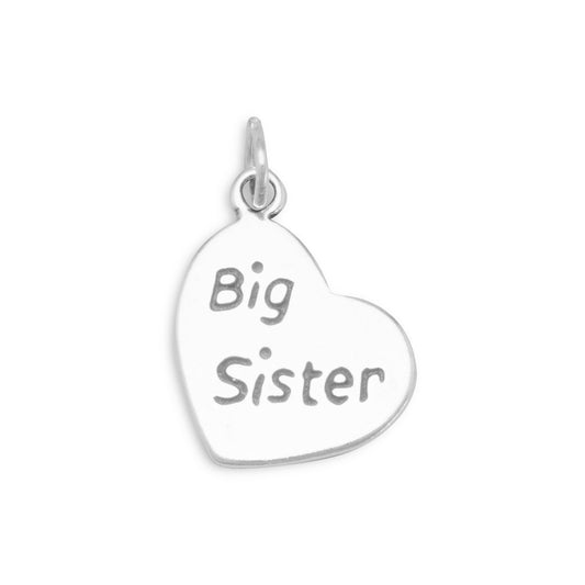 Authentic 925 Sterling Silver Oxidized Big Sister Heart Women's Charm for Bracelet or Necklace