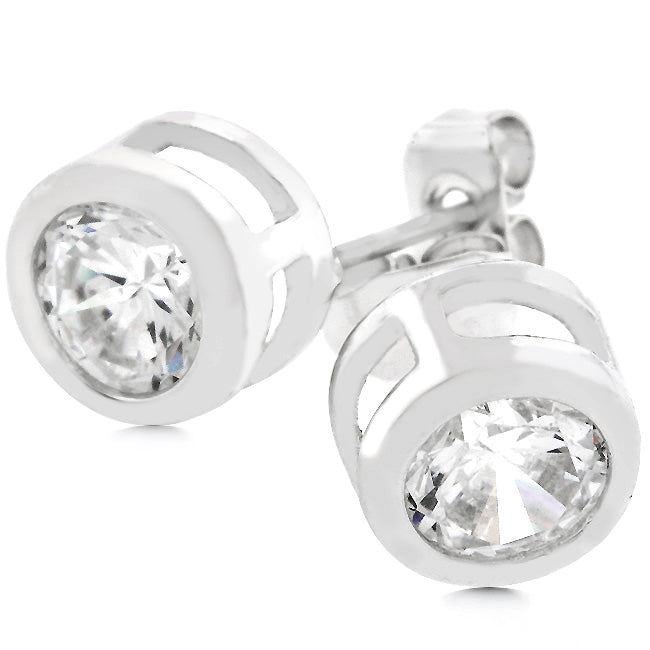 Silvertone 5.5mm Round Bezel-Set Cubic Zirconia Earrings Studs