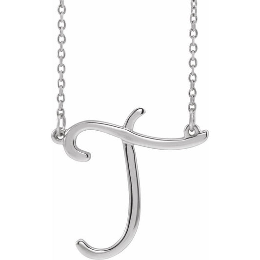 Authentic 925 Sterling Silver 0.75" Script Font V Letter 16" Initial Necklace