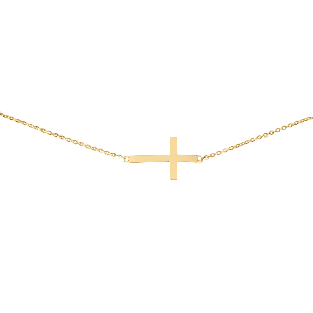 Genuine 14k Yellow Gold Sideways Cross Chain 7"+1" Women's Bracelet