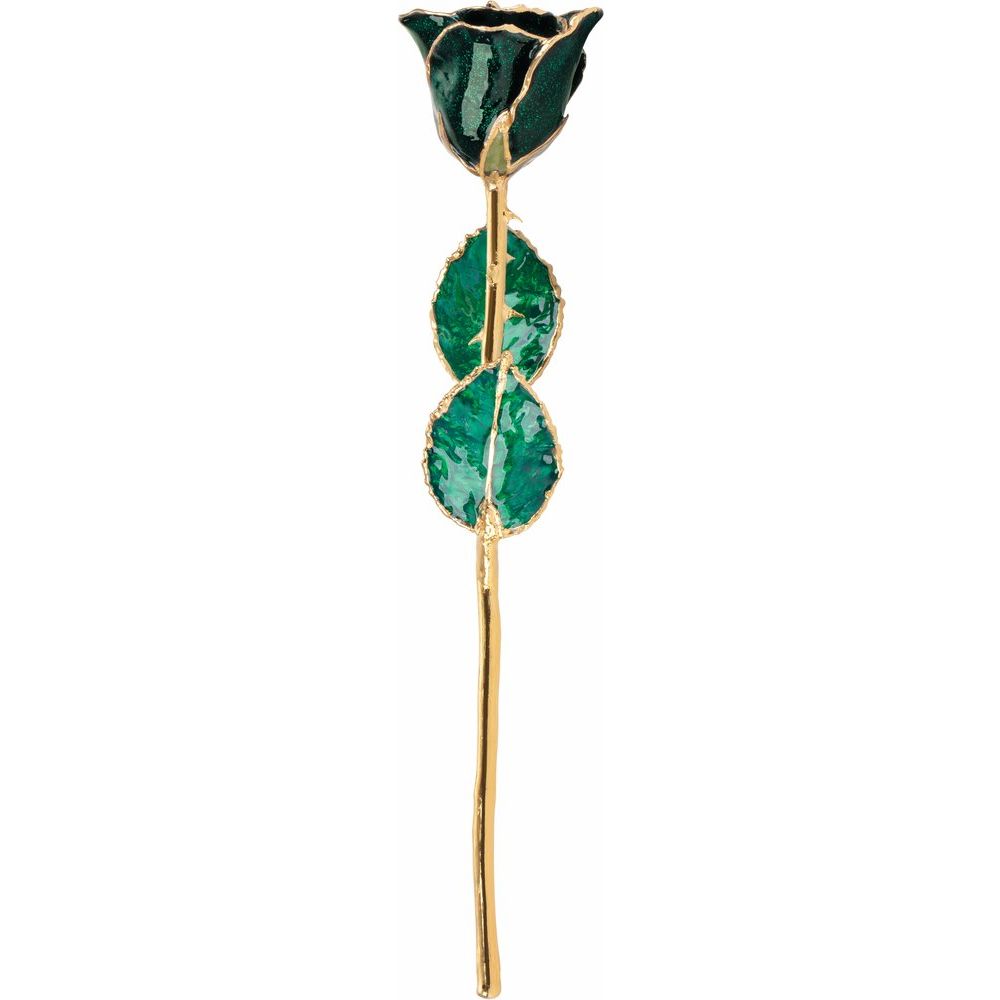 Lacquered Sparkle Emerald Colored Rose with Gold Trim