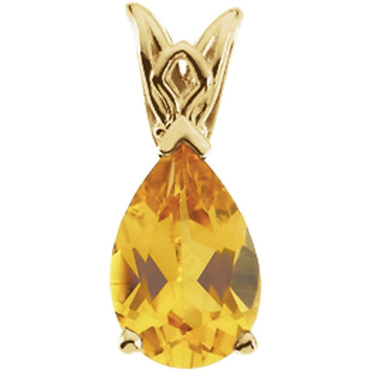 14k Yellow Gold Natural Citrine Scroll Setting Pendant