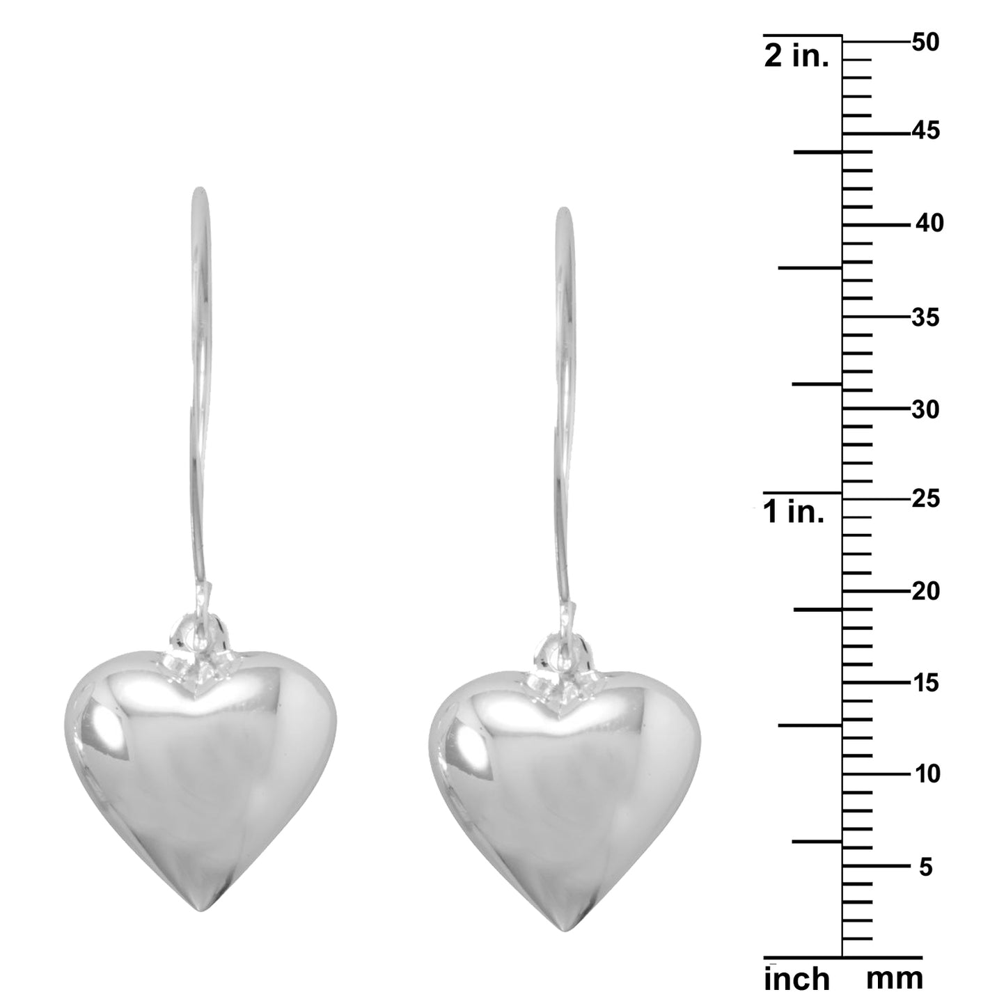 Sterling Silver Puffy Heart Dangling Hook Earrings