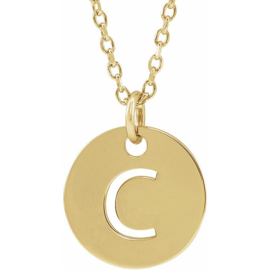 18k Yellow Gold Plated 925 Silver 0.39" Letter C Disc Adjustable 16-18" Necklace