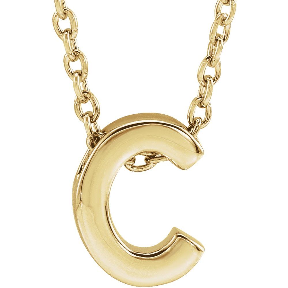 Genuine 14K Yellow Gold 0.31" Initial Letter C Pendant Slide Adjustable 16-18" Necklace