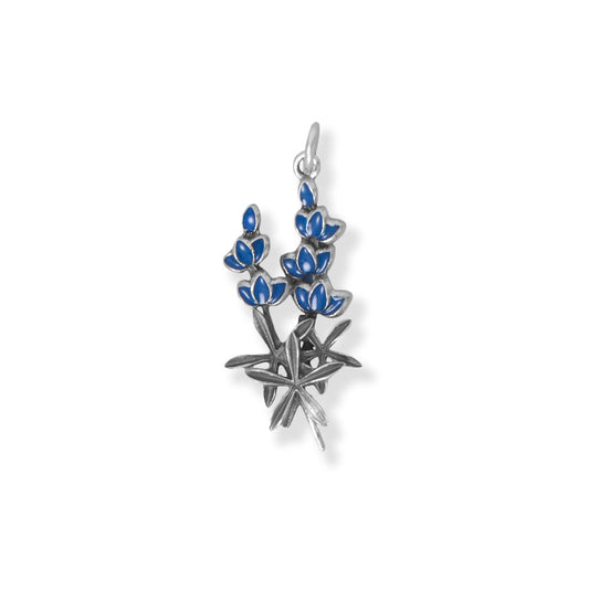 Authentic 925 Sterling Silver Enamel Bluebonnet Women's Charm for Bracelet or Necklace