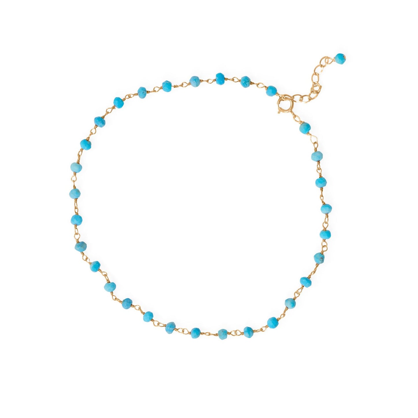 14k Gold Plated Sterling Silver Simulated Turquoise Anklet