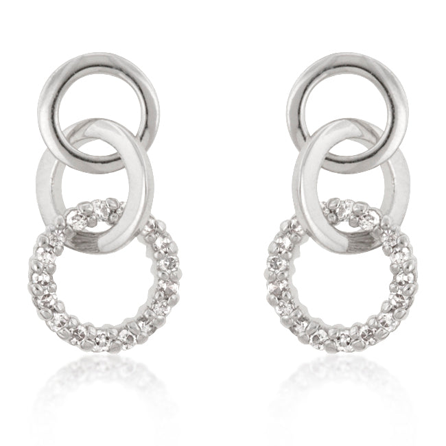 Silvertone Three Interlocking Circle Cubic Zirconia Drop Earrings