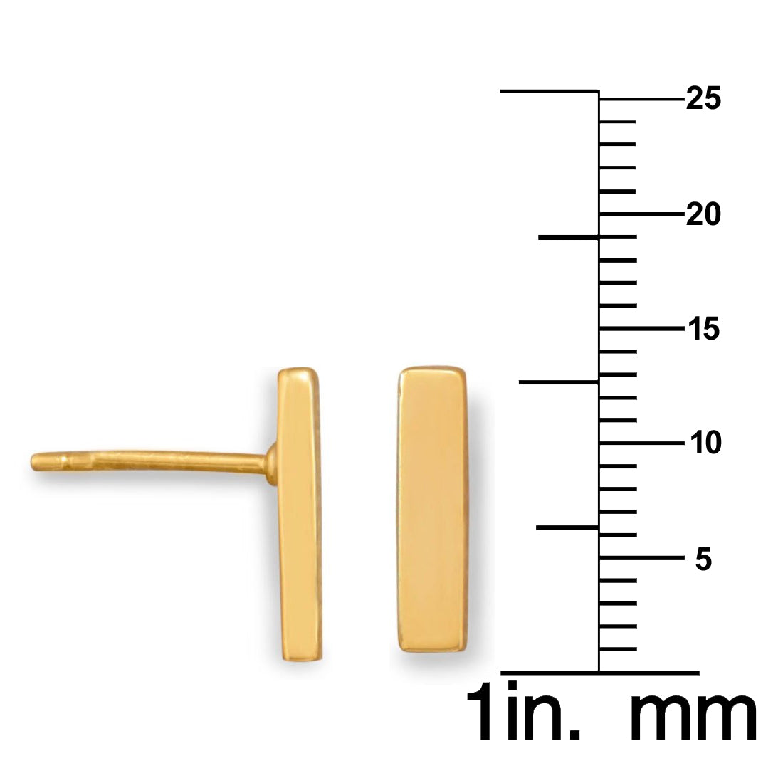 14k Yellow Gold Plated Sterling Silver Bar Stud Earrings