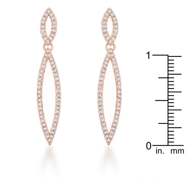 Rose Goldtone Cubic Zirconia Dangling Marquise Shaped Earrings