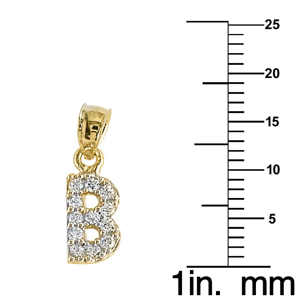 Genuine 14k Yellow Gold 0.59" Cubic Zirconia CZ Initial Block Letter 'B' Pendant for Men or Women - Gold Letter Charm