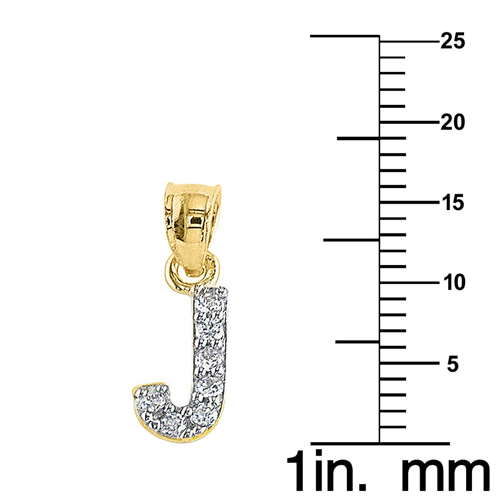 Genuine 14k Yellow Gold 0.59" Cubic Zirconia CZ Initial Block Letter 'J' Pendant for Men or Women - Gold Letter Charm