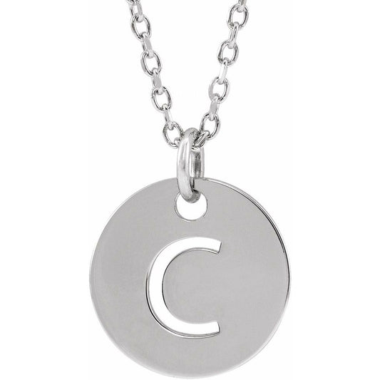 Authentic 925 Silver 0.39" Initial C Disc Letter Adjustable 16-18" Necklace