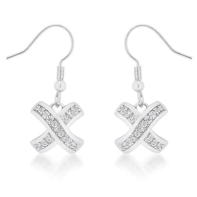 Silvertone Clear Cubic Zirconia 'X' Dangling Hook Earrings