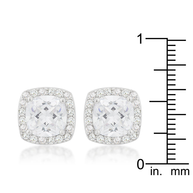 Silvertone Clear Cushion-Cut Cubic Zirconia Halo Stud Earrings