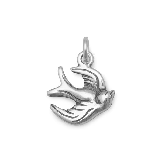 Authentic 925 Sterling Silver Oxidized Sparrow Women's Charm for Bracelet or Necklace