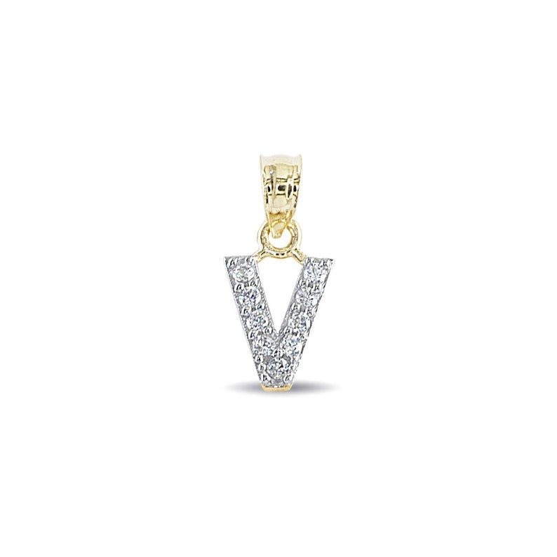 Genuine 14k Yellow Gold 0.59" Cubic Zirconia CZ Initial Block Letter 'V' Pendant for Men or Women - Gold Letter Charm