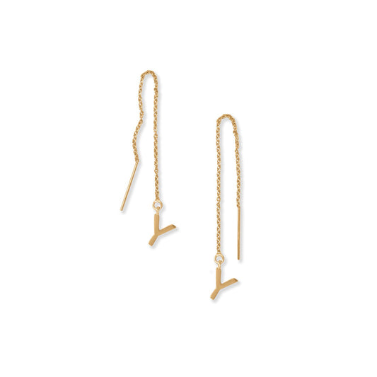 14k Gold Plated Sterling Silver 'Y' Initial Threader Earrings